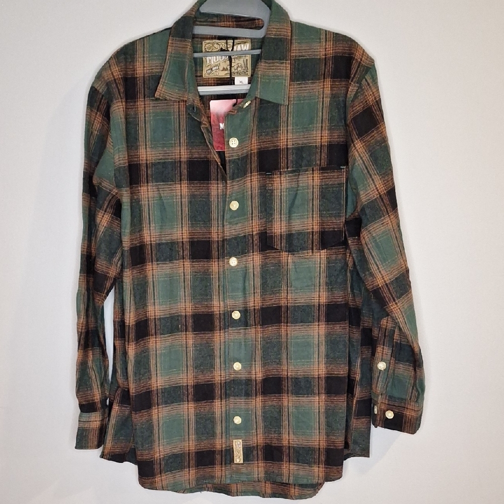 Moosejaw Womens Plaid Flannel Shirt - Teal and Brown